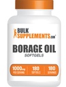 BulkSupplements.com Borage Oil Softgels - Gamma Linolenne Acid Supplement, Borage Oil Supplements, Borage Oil 1000mg - Gluten Free, 1 Softgel per Serving, 180 Count (Pack of 1)