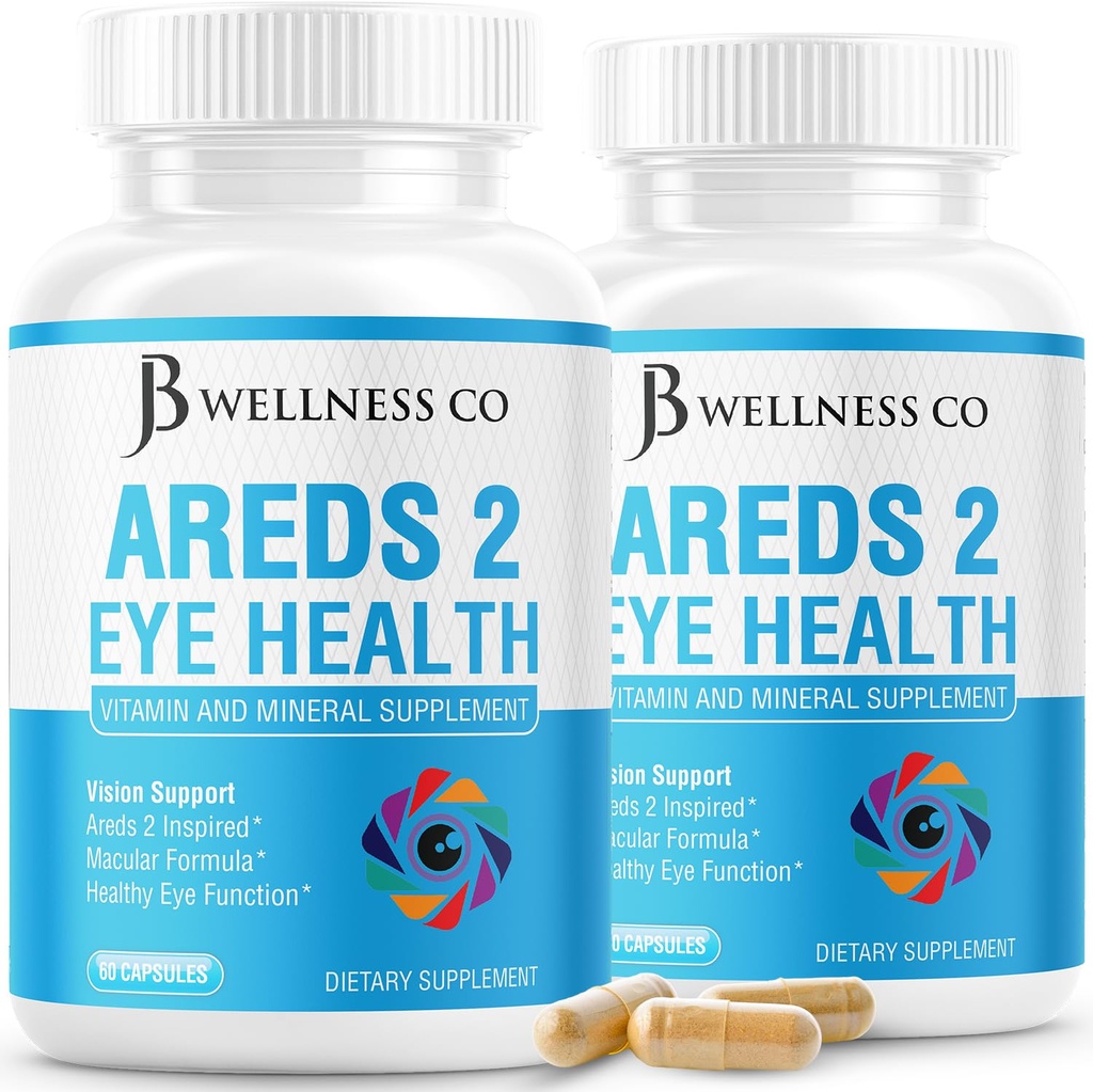 JB Wellness AREDS 2 Witamina do oczu i suplement mineralny, Zawiera luteinę, witaminę C, Zeaksantynę, Cynk i witaminę Ulepszenie wzroku Suplement - 120 Liczba