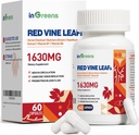 Ekstrakt Red Vine Leaf 1630mg z kasztanowca końskiego, Broom rzeźnika, suplement Hawthorn dla żylaków, Noga, cyrkulacja, Serce, Skóra, Wsparcie dla zdrowia serca, Made in USA, 60 Kapsułki