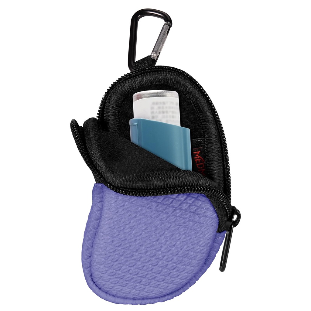 Neoprene Astma Inhaler Holder, Protective Portable Travel Handy Holster, Lightweight Carrying Case with Carabiner Clip and Mesh Pocket Inside, Inhaler Nie obejmuje (tylko przypadku) (Violet)