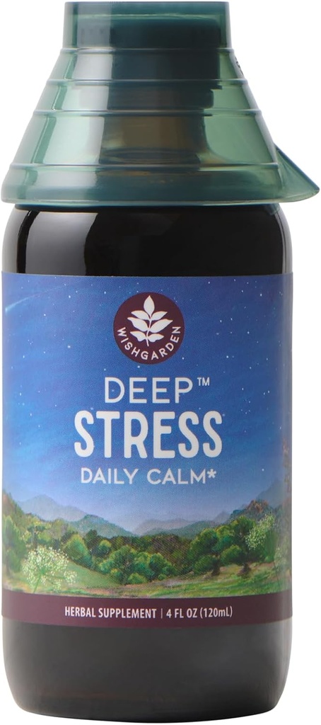 WishGarden Herbs Deep Stress z Ashwagandha - Płynne Herbal Supplement Herbal Supplement z Ashwagandha Root i Powerhouse Adaptogens for Stress Relief, Fast- Acting Stress Tincture, 4oz