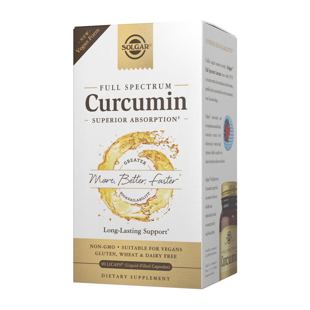 Solgar Full Spectrum Curcumin - 90 LiCaps - Superior Absorption - Mózg, Joint & Immune Health - Non-GMO, Wegan, Gluten Free, Dairy Free - 90 Servings