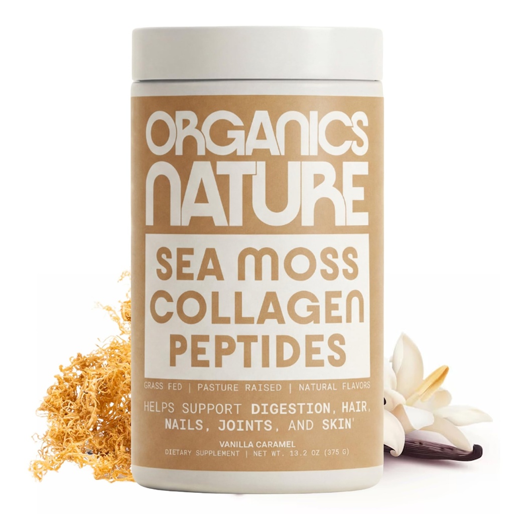 ORGANICS NATURE Collagen Peptydy Proszek z irlandzkiego morza Moss Vanilla Karmel aromatyzowane 124; naturalnie zasolone Zhydrolizowane Kolagen w / Biotyna do włosów, skóry, paznokci i wspólnego wsparcia 30 Służenia 380 gr