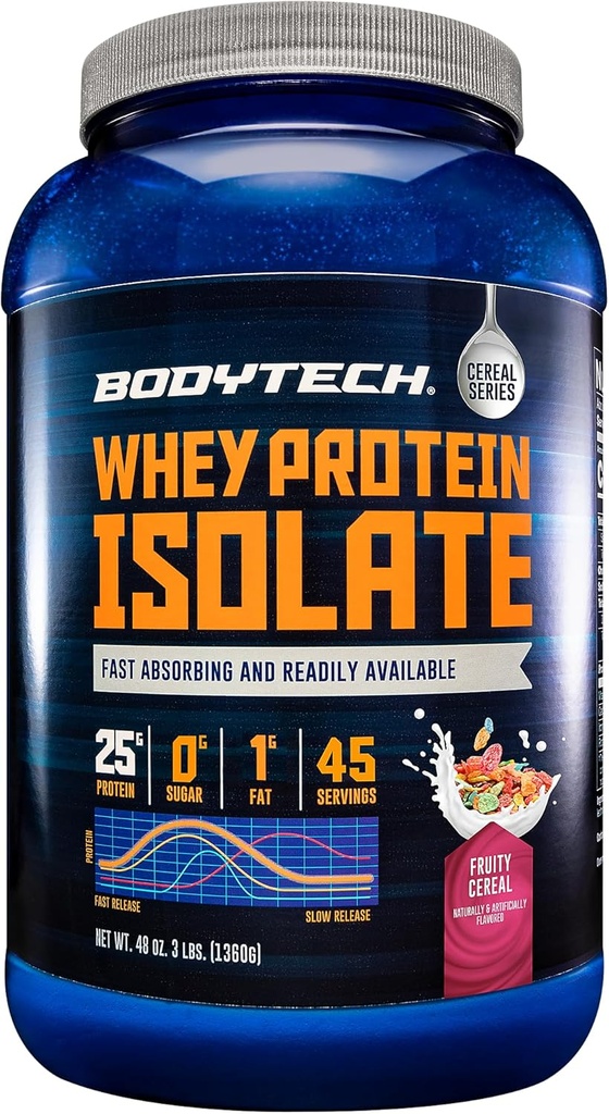 BODYTECH Białko serwatki Izolat Proszek - ziarno owocowe (3 lbs. / 46 Służenie)