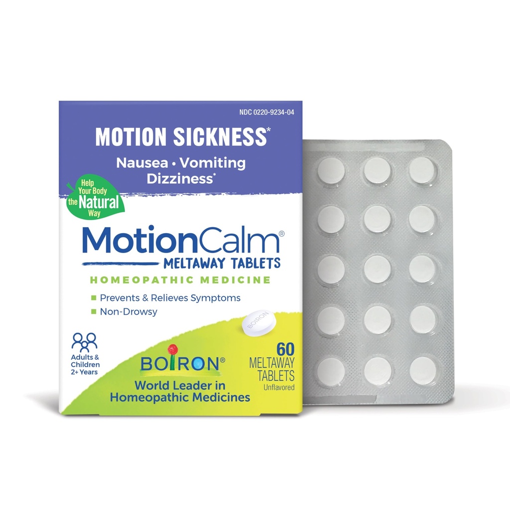 Boiron MotionCalm Relief for Nudności, Wymioty lub Zawroty głowy związane z chorobą ruchową Z powodu podróży, Jeźdźców, i Gry wideo lub VR - Non- Drowsy - 60 Count