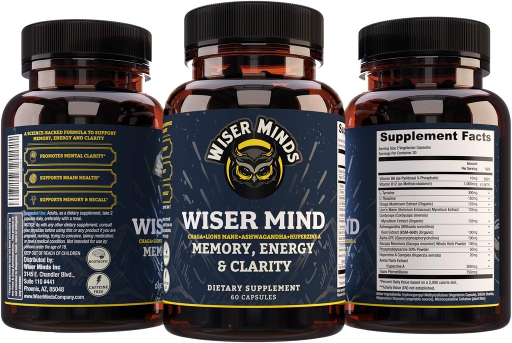 Nootropowe 124; Pamięć, Skup, Mental Clarity Supplement 124; Lions Mane Ashwagandha