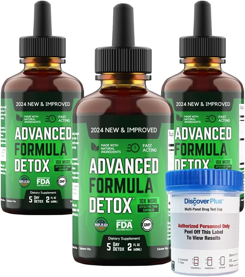 Salutem Vita ™ Liquid Advanced Formula Detox - Detox Kit with Test Cup: Liquid Dietary Supplement for Total Body Cleanse - Supplement for Toxin Removal - 3 Pack - 2 Fl Oz (20 Servings)