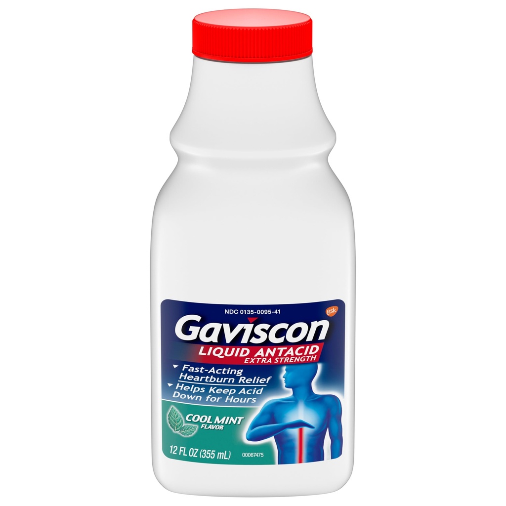 Gaviscon Super Siła Cool Mint płynny Antacid dla sprawnie działającego Heartburn Relief, 12 Ounces