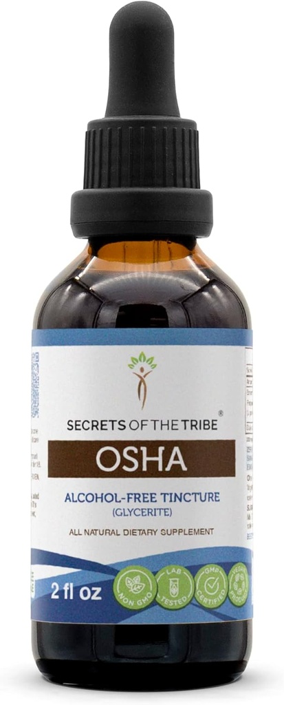 Tajemnice Tribe OSHA Tincture Alcohol-Free Extract, Wysokiej mocy Ziołowe Krople, Tincture Made from Responsibly farmed OSHA Ligusticum porteri układu oddechowego Zdrowie 2 oz