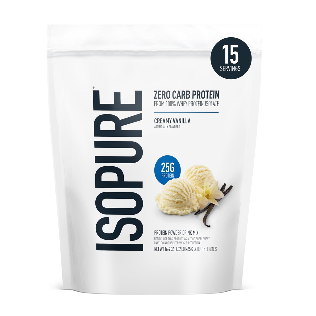 Izopura Zero Carb 100% Pure Whey Isolate Protein Powder, Laktoza Free, Gluten Free, z witamin, Creamy Vanilla, 25 g Protein Per Serving, 1 Lb, 15 Servings (Packaging May Vary)