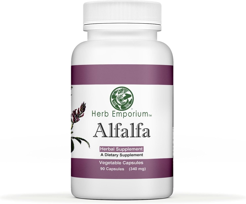 Herb Emporium Alfalfa (Medicago Sativa L, Alpalpa) Kapsułki 90 Kapsułki roślinne (340 mg) Suplement ziołowy do zdrowej diety (opakowanie po 1)
