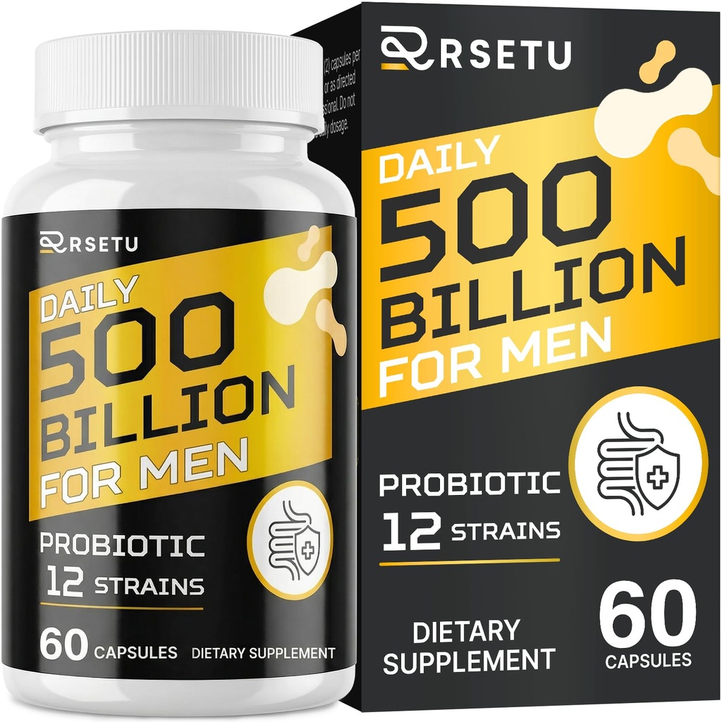Probiotyki dla mężczyzn, 500 Miliard CFU & 12 Cieśniny Mens Probiotyczne z żurawiny turmerowej, Goji, Gut Health for Men, for Digestive Health, Gut, Bloating & Gas, Immune, Wsparcie energetyczne, 30- Day Supply