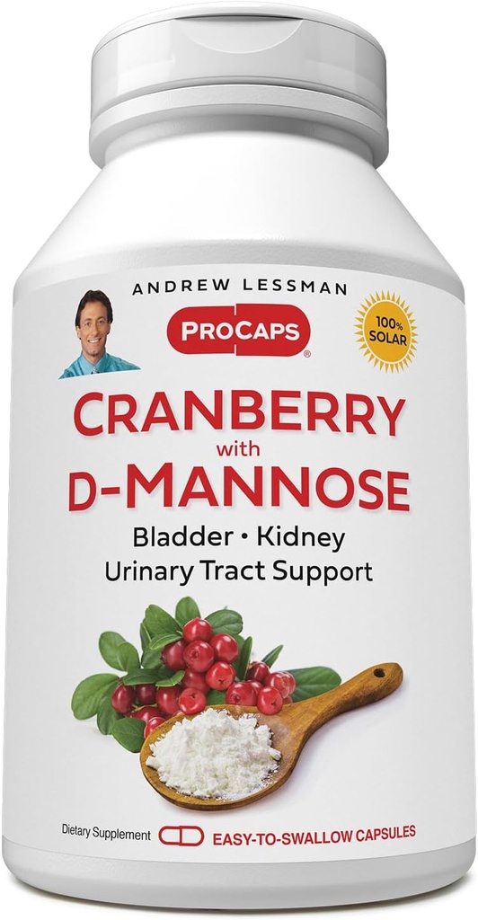 ANDREW LESSMAN Żurawina z D- Mannose - 30 Kapsułki - Wspiera Bladder, Nerki i Urynary Tract Health. Koncentrat żurawinowy i D- Mannose. Łatwe do połknięcia kapsułki