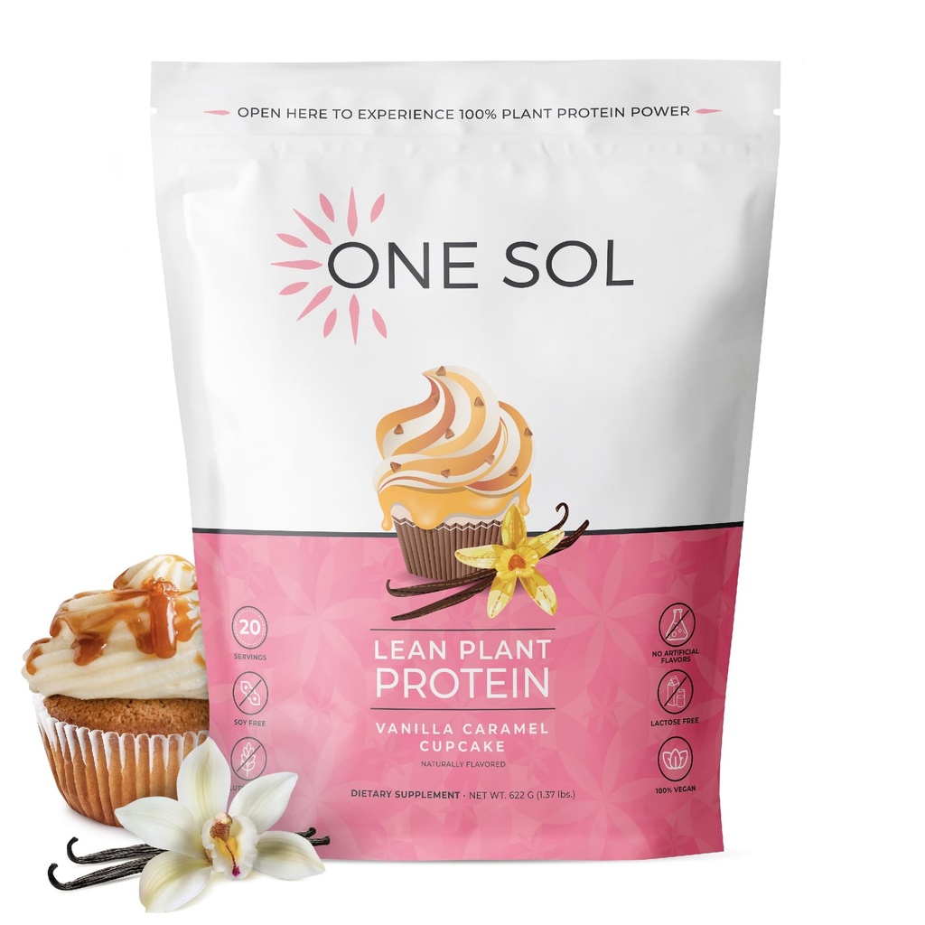 Jeden Sol Lean Plant Protein Powder, Pea & Brown Rice Protein, Low Carb, Vegan Friendly - Gluten, Laktoza, & Soy Free - No Added Sugar, Non-GMO, Czyste odżywianie, Nie wzdęcia (Vanilla karmel Cupcake)