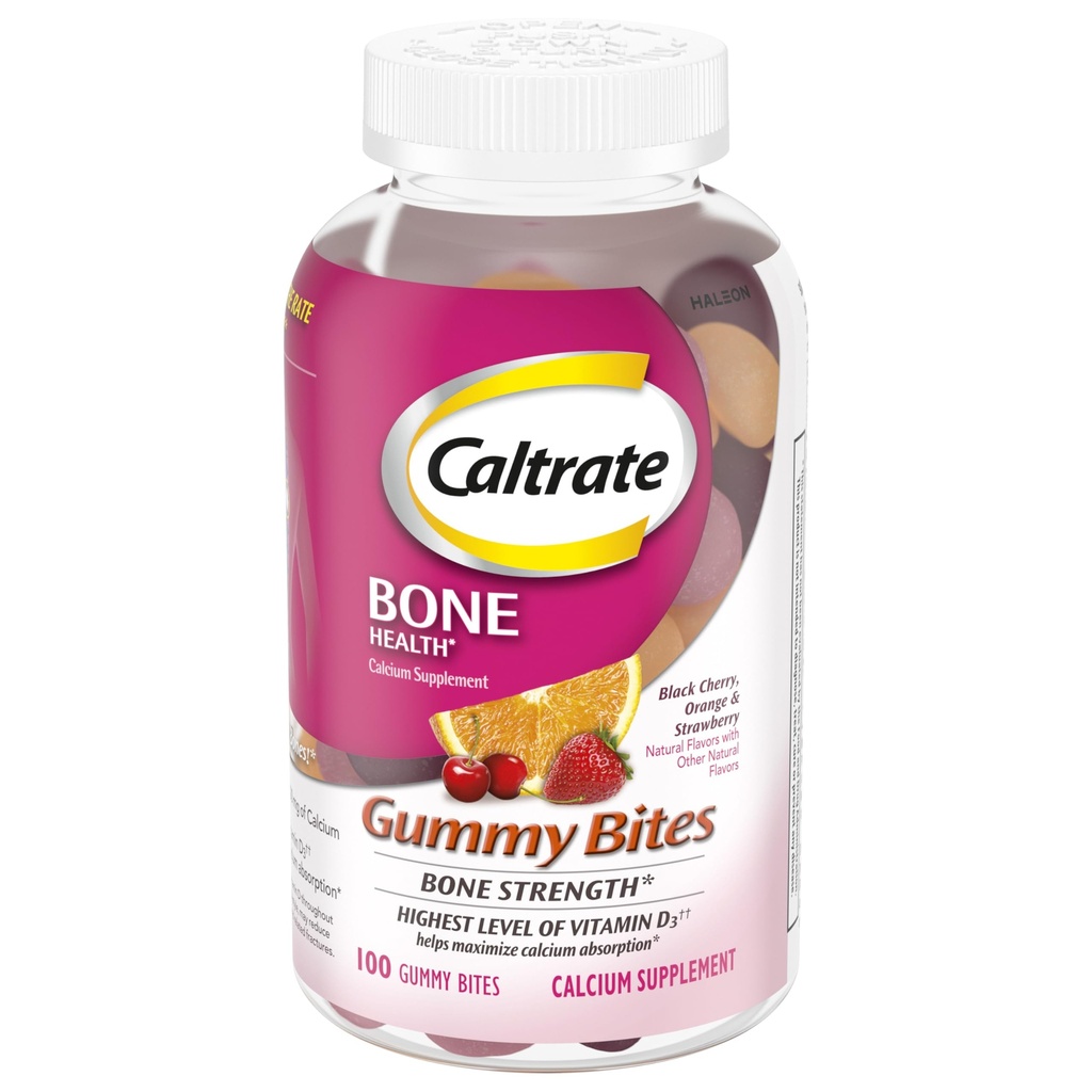 Kaltrate Gummy Bites 500 mg Suplement wapnia i witaminy D, Czarna wiśnia, Truskawka, Pomarańcza - 100