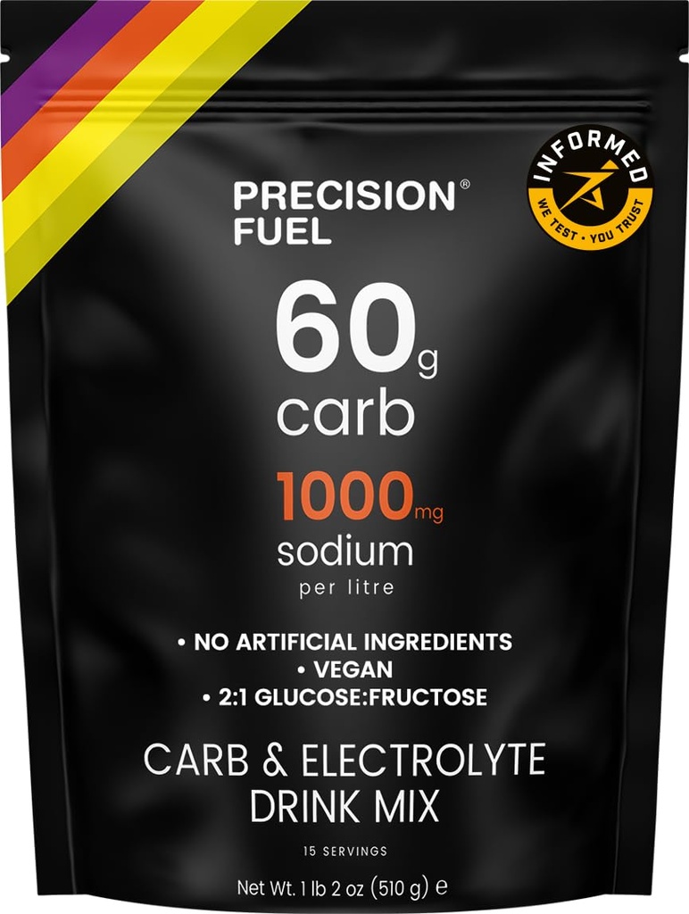 Precision Fuel PF 60 Carb & Electrolyte Drink Mix Powder for Hydration & Energy - Endurance Sports Nutrition, Vegan, Hypotonic - 60g Carb, 1000mg Sodu per Litre - Mill Citrus Flavor