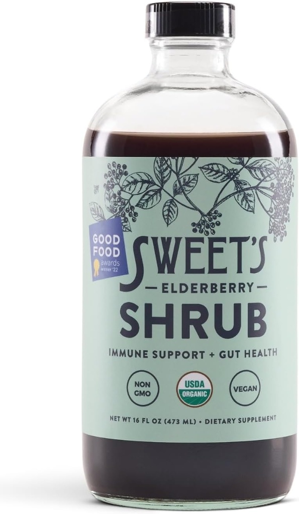 Sweet 's Elderberry Organic Krzew 124; USDA Organic Krzew 124; Digestive & Immune Support Between 124; Versatile Drinking Vinniture Between 124; Mocktail Mixer Between 124; 16 oz Butelka do recyklingu
