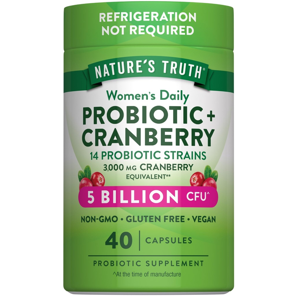 Probiotyki prawdy natury dla kobiet 124; 5 Miliard CFU Daily 124; 40 Kapsułki wegetariańskie 124; z żurawiny 124; Non-GMO & Gluten Free 124; Brak chłodzenia
