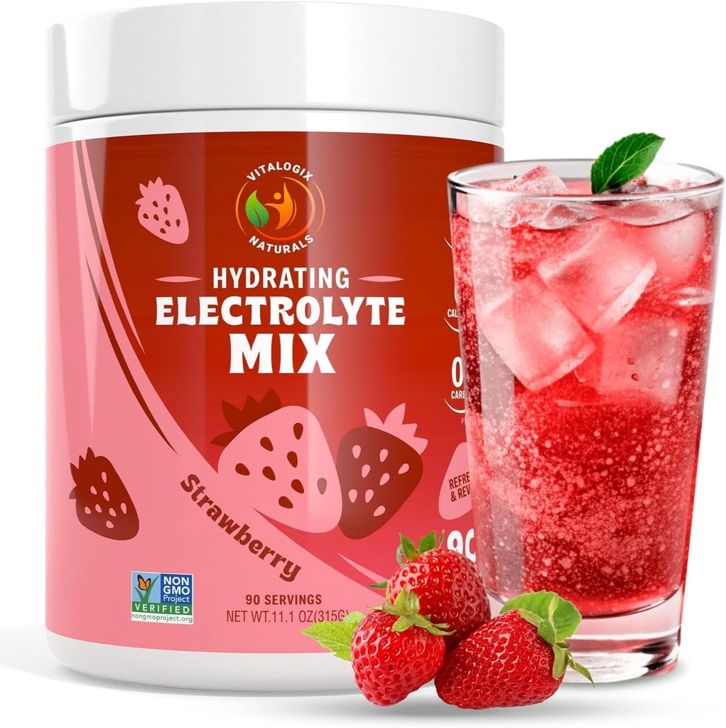 Proszek elektrolitowy - Zero Hydration Mix 124; 90 Służenie 124; Keto, Wegan, Bez glutenu 124; Naturalne elektrolity do odzyskiwania mięśni, Energia & Wsparcie immunologiczne 124; Truskawka Flavor 124; Dla biegaczy, Kobiety