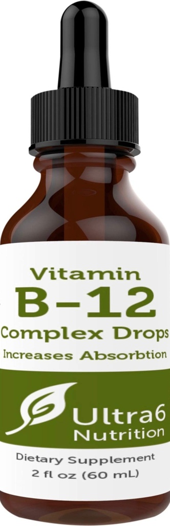 Ultra6 Nutrition Witamina B12 Podjęzykowe krople płynne - B12 Metylokobalamina Suplement świetny dla energii i zmęczenia - Suplementy witaminy B dla kobiet i mężczyzn - 90 Day Supply