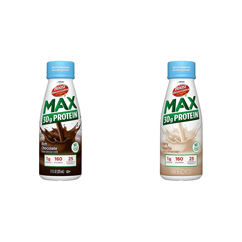 BOOST Glucose Control Max 30g Drink odżywczy białka, 12 Bogata czekolada + 12 Bardzo wanilia (opakowanie po 24)