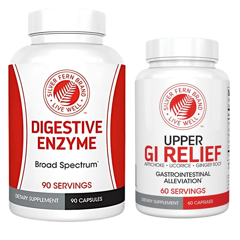 Silver Fern Brand - Zestaw wsparcia trawienia górnego i dolnego GI - Gis Relief and Digestive Enzymes Bundle