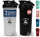 2 Pack 45 Oz butelki shaker protein z whiskey drutu - BPA- Free, Leak- Proof Shaker Butelki do shakes protein & Smoothies - Duże plastikowe butelki mikser - Classic biały i noc czarny