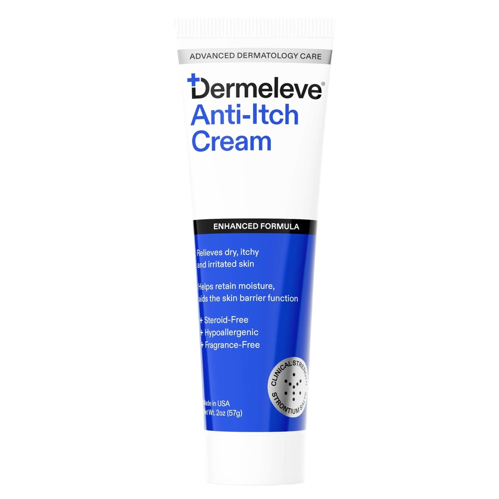 Dermeleve Steroid Free Anti-Itch Cream 124; Dodatkowa siła dla łuszczycy, Seborrheic Dermasis, Viral Rash, Bug Bites, Alergia, Przewlekłe Hives, Neuropatia (Nerve) 124; Full Body Itch Relief Agreef 124; 2 oz (1 Pack)