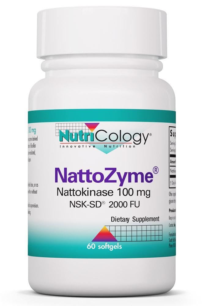 Nutricology NattoZyme - Nattokinase Supplement NSK- SD 2000 FU, 100 mg, dla mężczyzn i kobiet, Hipoalergiczne, Formuła na wsparcie serca - 60 Softgels wegetariańskie