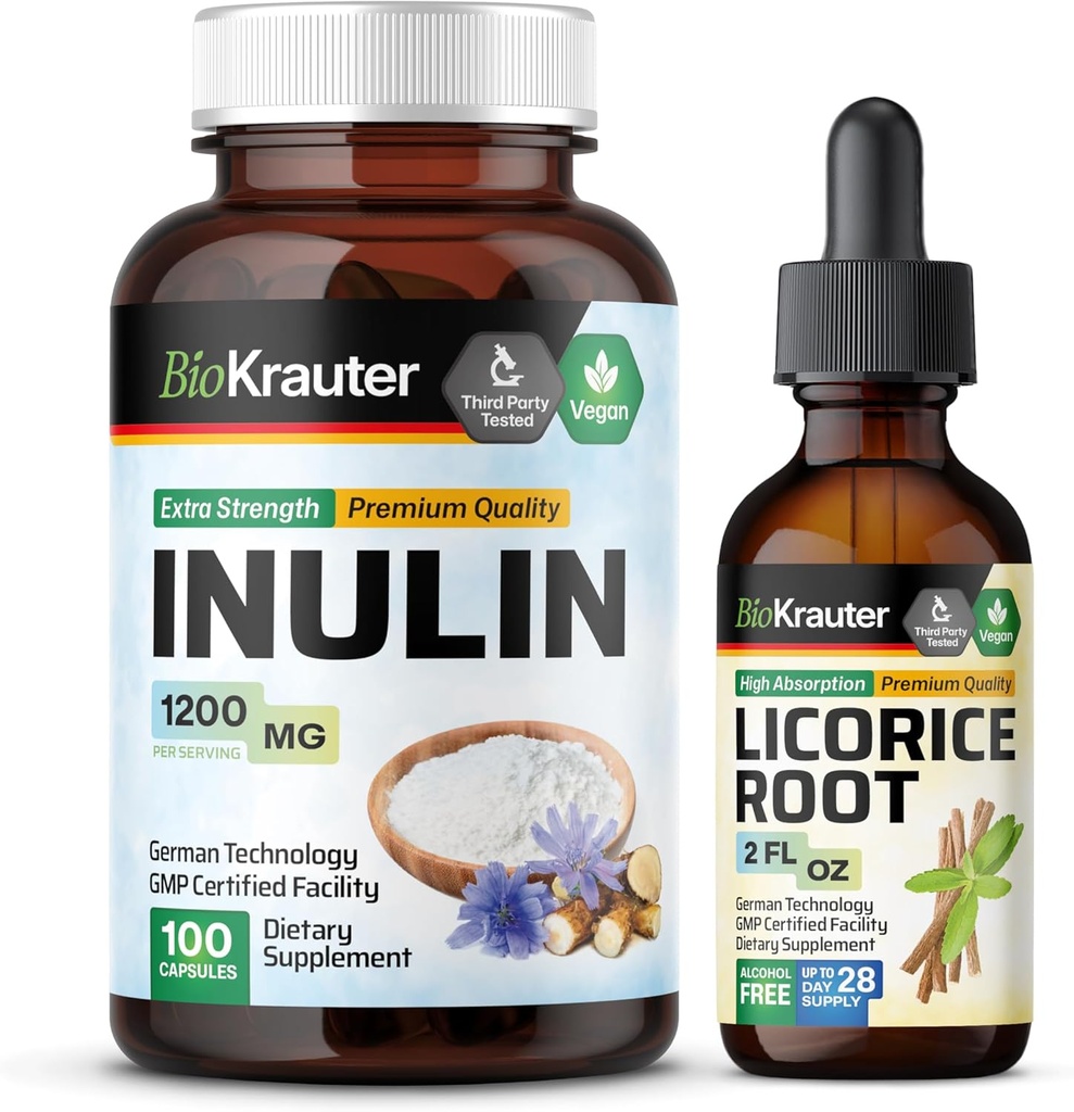 BIO KRAUTER Inulin 100 Kapsułki i Licorice Korzeń nalewka 2 Fl. Oz.