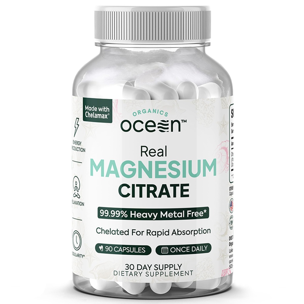 Organiczne Ocean Real Magnezu Citrate - Wysoka Absorpcja Magnezu Suplement - Chelated Magnez do wspierania energii, Relaks i Regularność