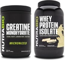 Monowodzian NutraBio Creatine, izolat nieflaworyczny, 500 g i białko serwatki, wanilia alpejska, suplement Paleta - Energia mięśniowa, Lean Muscle Growth, Recovery i Siła
