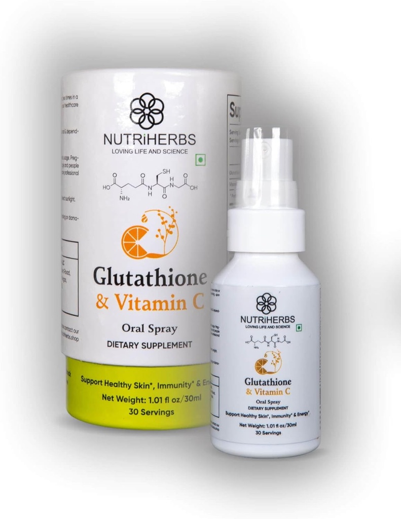 Zioła odżywcze Glutation Spray doustny z witaminą C - Zwiększona absorpcja, Suplementy przeciwutleniacze, Immunitet, Zdrowa skóra i włosy (30 ml Opakowanie po 2)