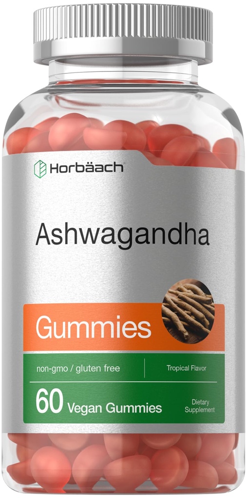 Horbäach Ashwagandha Gummies dla kobiet i mężczyzn 124; 60 Hrabia 124; Wegan, Non-GMO, Gluten Free Supplement Amend124; Tropical Flavor