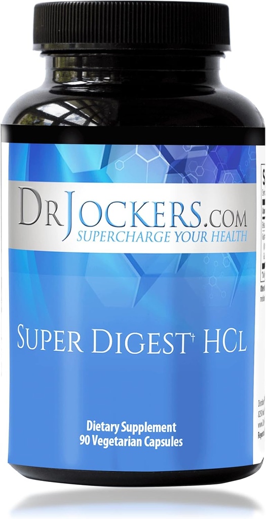 Super Digest HCL przez Dr. Jockers, Gut Health Supplement, Digestive Enzymes with Betaine HCl, Pepsin, HCL Supplement, Betaine Hydrochloride, 90 Day Supply, HCL Betaine with Pepsin