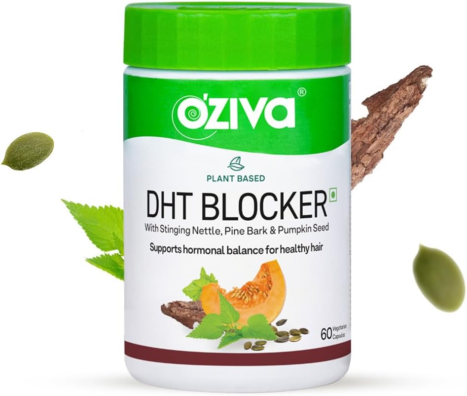 OZIVA Plant Based DHT Blocker Kapsułki 124; 60 Hrabia 124; ze Stinging Nettle, Beta Sitosterol, Nasiona dyni, Pine Bark do kontroli włosów i stymulacja Follicle (60 Hr)