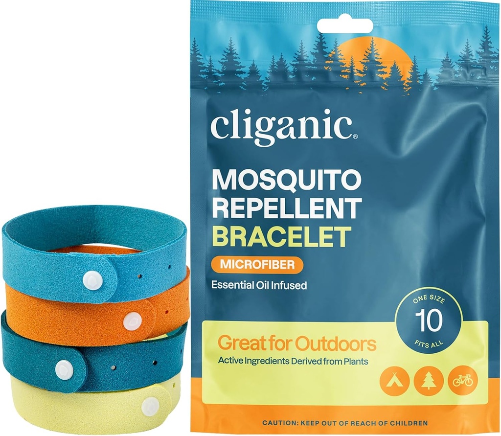Cliganic Mosquito Repelent Mikrofibry Bransoletki (10 Count) - dla dorosłych i dzieci, darmowe bransoletki DEET