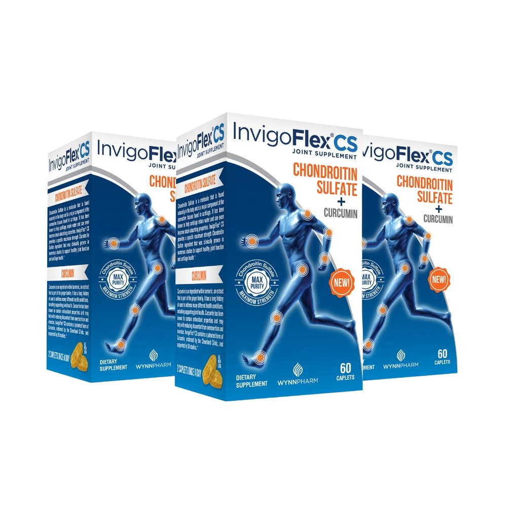 INVIGOFLEX Chondroitin siarczan z kurkuminą turmerową Non GMO dla Knee, Hand, Back & Hip Premium Joint Supplement CS - 3 Pack
