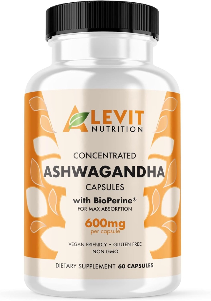 Organic Ashwagandha 600mg - 60 Count (2- Month Supply) - Vegan - BioPerine dla poprawy wchłaniania - Stres, Mood & Wellbeing Support