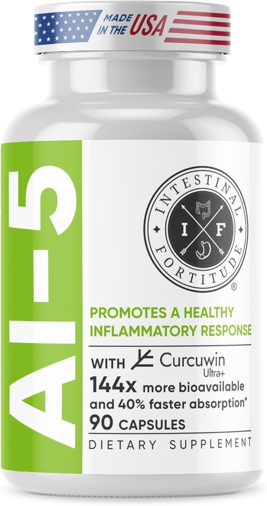 Folia jelitowa AI- 5 - suplement diety Herbal kapsułki w / CurcuWIN, kurkumina, kurkumina, Boswella Serrata, Ginger Root & EGCG Zielona herbata dla Gut & DigestiveHealth Support, Non-GMO, Dairy Free