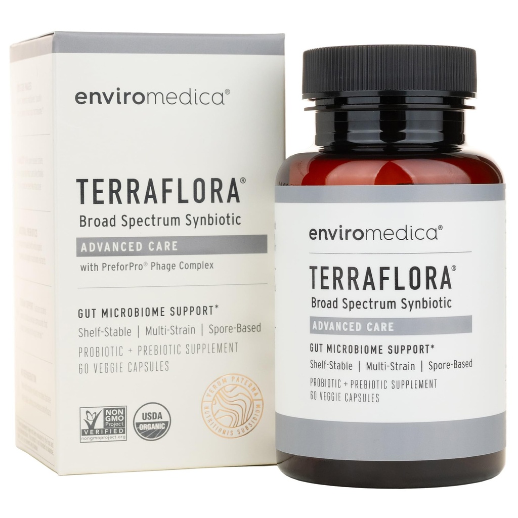 Terraflora Advanced Care Synbiotic - SBO Probiotic and Prebiotic, Digestive & Gut Health, Soil Based Spore Pre and Probiotics for Women and Men with Bacillus Coagulans, Subtilis, Vegan - 60 kapsułki