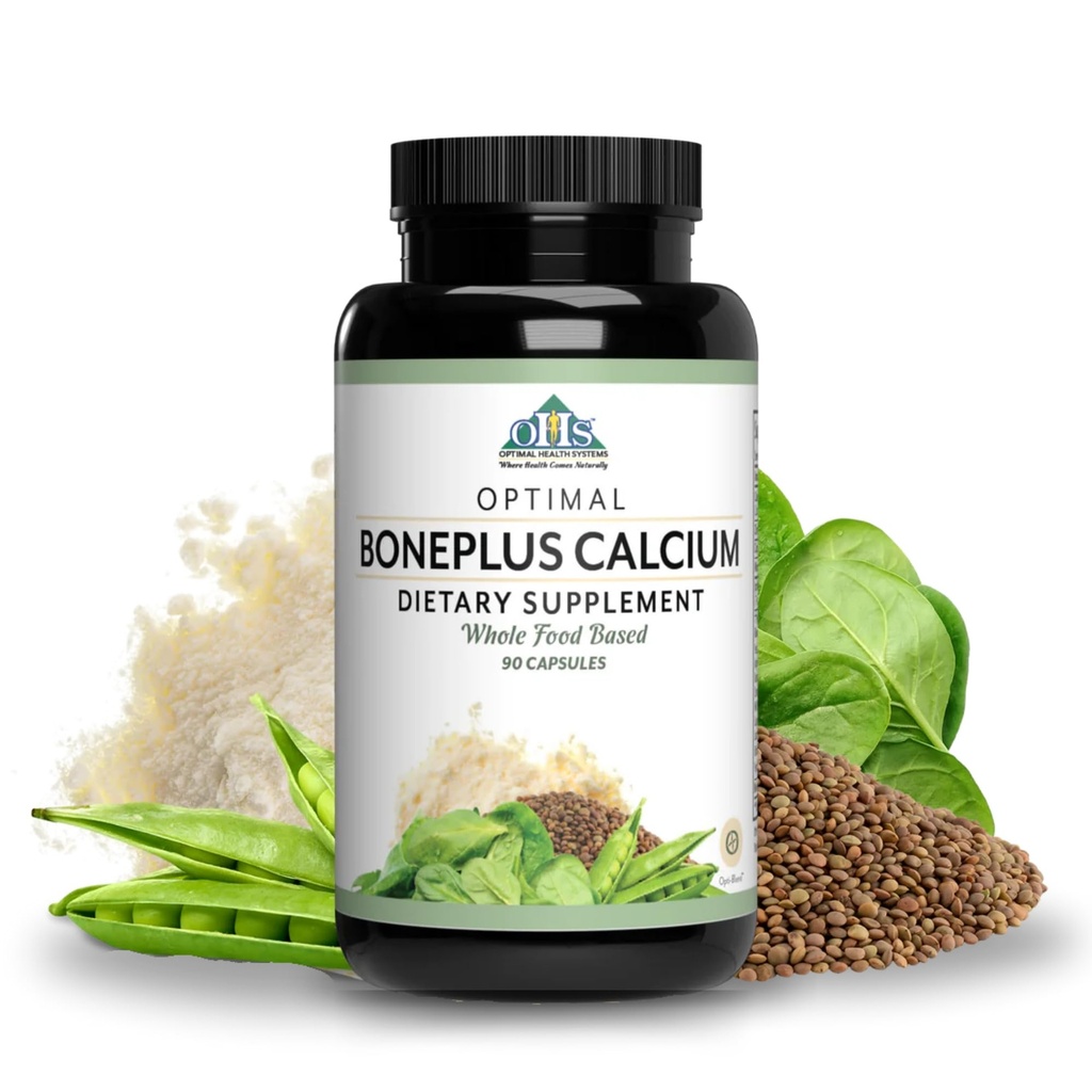 Optimal Health Systems BonePlus Wapń 124; Wysoko wchłaniany wapń chelatowany + Ipriflavone, Probiotyka, Enzymy roślinne 124; Suplement do Wytrzymałości Kości 124; 90 Kapsułki