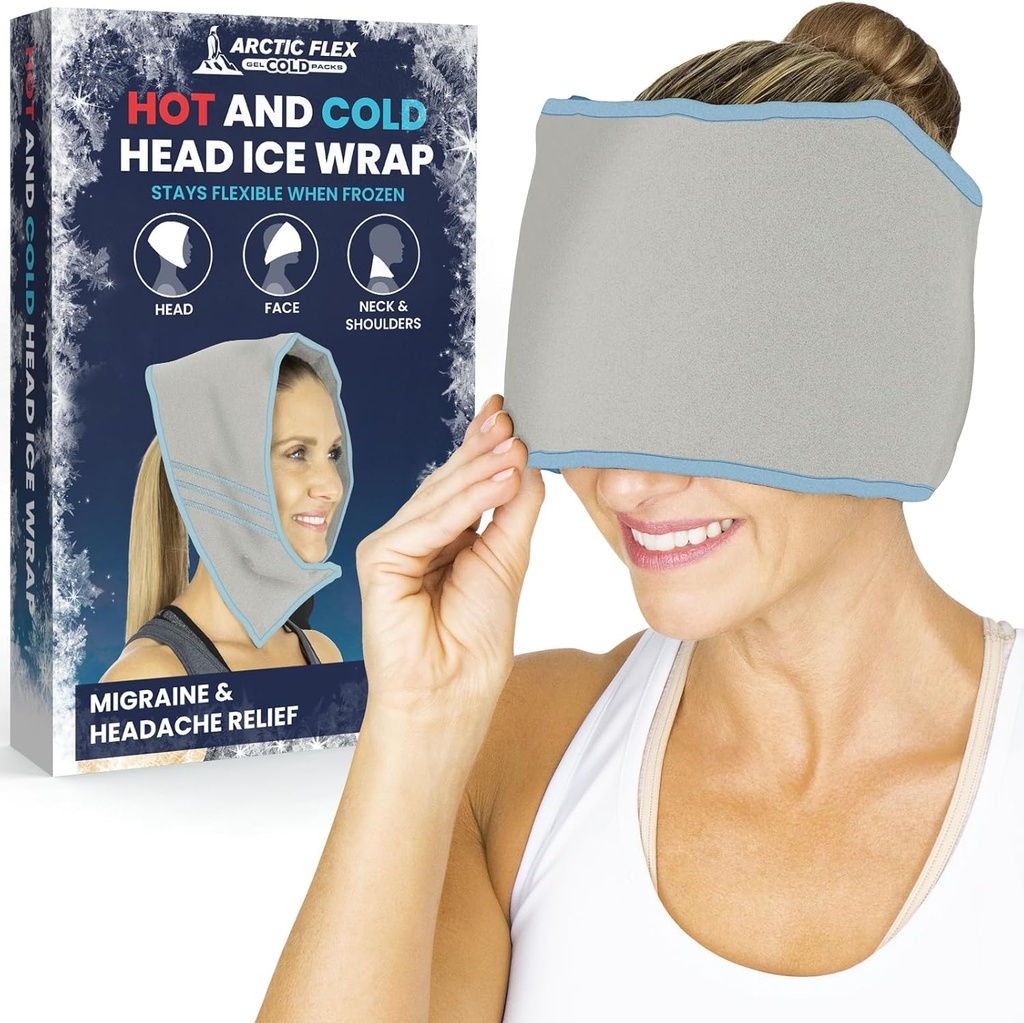 Arctic Flex Migrena Ból głowy Relief Ice Head Wrap - Bóle głowy Ice Pack Cap - Elastyczne zimno i gorąco żel kapelusz kapelusz maski na uszkodzenia szyi, ból naprężenia ramion - Zamrożenie, Heat Therapy - Kid, Mężczyźni, Kobiety