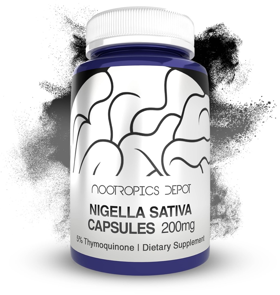 Nootropics Depot Nigella Sativa Ekstrakt Kapsułki 124; 200mg 124; 60 Count 124; Minimum 5% Zawartość Thymochinonu 124; Wyciąg Black Seed Oil Extract 124; Wspomaga Pamięć, Wątroba, Mózg i Immune Function