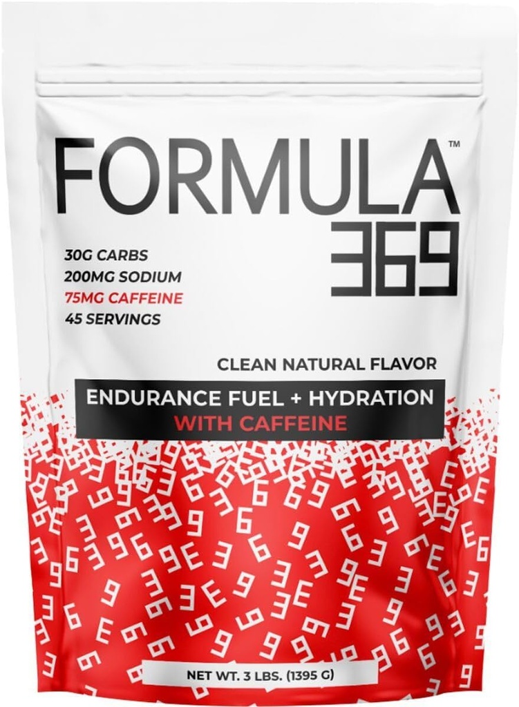 Formuła 369 z kofeiną, Endurance Fuel Drink Mix, 3 Pound Bag z 45 Słupki, 30g węglowodanów i 75mg kofeiny na Serving, Wysokie Carb Mix z 1: 1 Stosunek Glukozy do Fruktozy, Wegan, Gluten Free