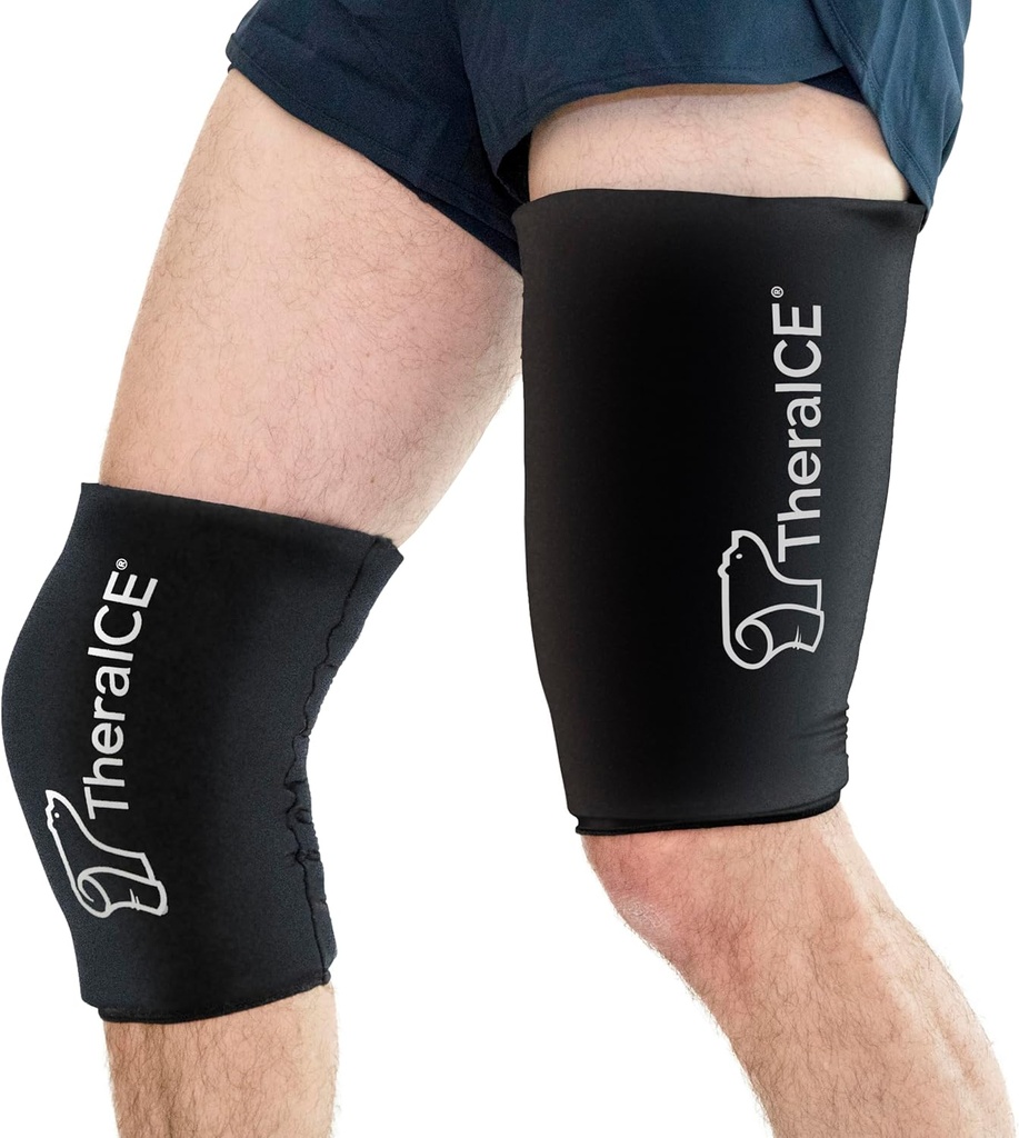 TheraICE Kolano Ice Pack Zawijanie Kompresja dla urazów, wielokrotnego użytku żel zimny pack Brace również dla łokcia, Ankle & Calf - Elastyczne zimno Wrap Recovery dla Meniscus, ACL, MCL Pain Relief (XL)