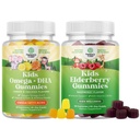 Grupa dzieci DHA Omega 3 Gumiaki - Kwasy tłuszczowe Omega 3 6 9 dla odporności mózgu & Vision - Żywotne DHA i Sambucus Gummeje Elderberry dla dzieci Zdrowie - Cynk i Witamina C dla immunologicznego wsparcia