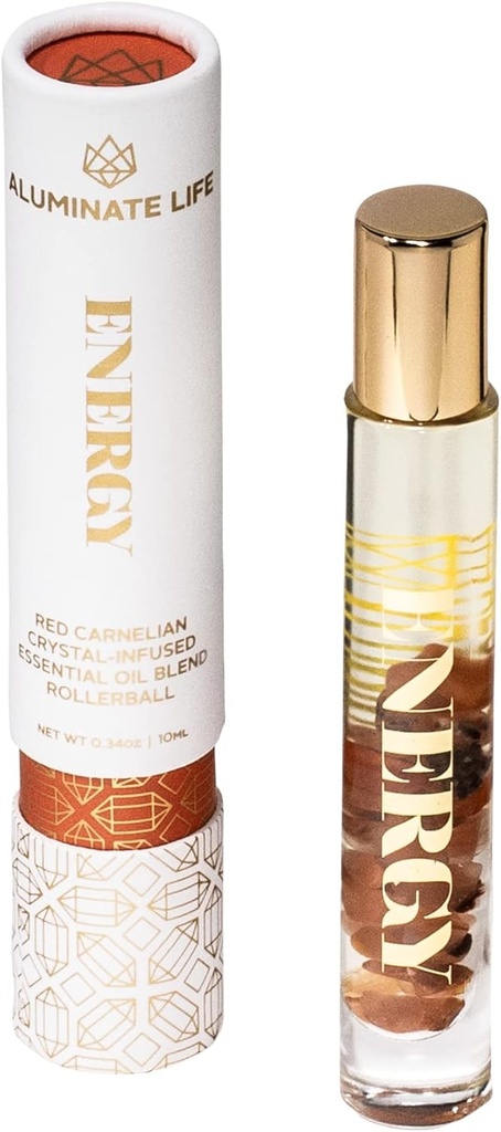 Niezbędny olej Rollerballs, .34 OZ, Energia - Czerwony Carnelian Crystal Infused - zapachy cytryny, grejpfruta, & Bergamot - Aromaterapia Roll On Oils, Pielęgnacja skóry, Masaż