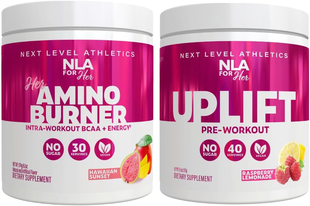 NLA for her Pre / Intra Workout Stack (zawiera jej Termogeniczne Amino Hawajski zachód słońca i uplift pre Workout Raspberry Lemonade)