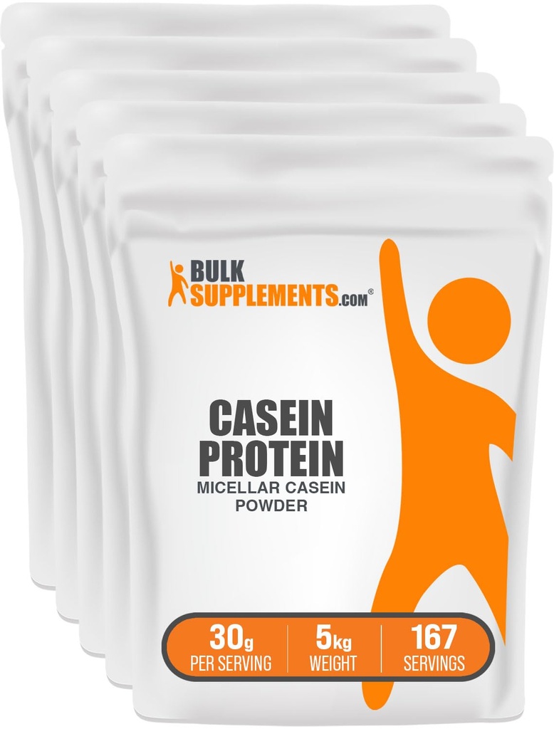 BulkSupplements.com Proszek z białka kazeinowego - Proszek z kazeiny mikrokrystalicznej, Proszek z białka z wolnym trawieniem - bez flaworetu i glutenu, 30 g na porcję, 1 kg (2,2 kg) (opakowanie po 5 sztuk)